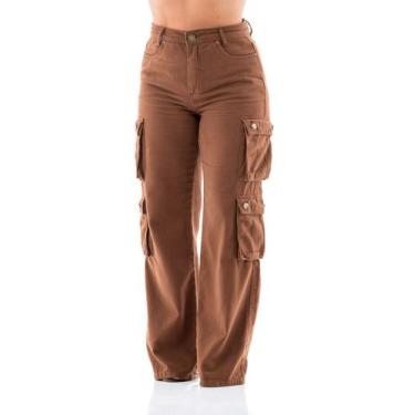 Imagem de Calça Collor Feminina Arauto Wide Cargo - ARAUTO JEANS, Marrom, 40