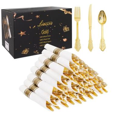 Imagem de Conjunto de talheres Liacere Gold Plastic 400 unidades para 100 convid