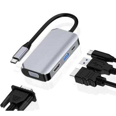 Imagem de Worldwidetraders Hub adaptador USB C, 4 em 1 USB tipo C para 4K HDMI, VGA, USB3.0 e USB-C PD estação de base multiportas compatível com MacBook Series, Chromebook, Zenbook, etc. Dispositivos tipo C