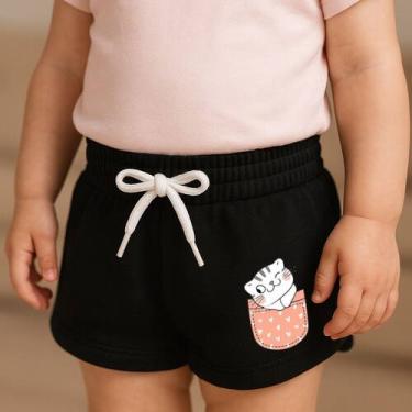 Imagem de Short Moletinho Infantil Feminino Estampado Gatinho no Bolso Moderno F