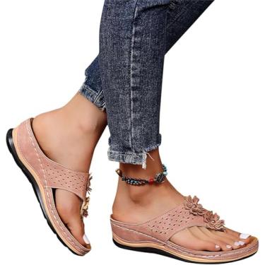 Imagem de Sandálias Ortopédicas Para Mulheres Verão Lindos Chinelos Confortáveis Com Suporte De Arco Antiderrapante Sandália Respirável Vintage Chinelo Casual Praia Dedo Aberto Slip On Wedg, 003, 36EU