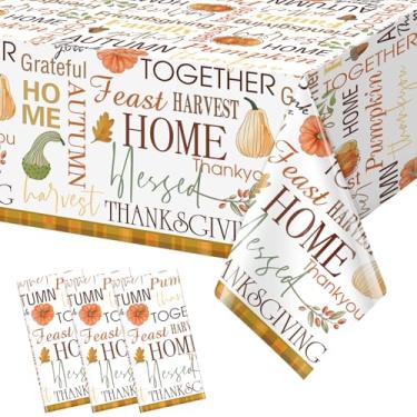 Imagem de 3 toalhas de mesa de plástico para outono, toalhas de mesa de Ação de Graças, descartáveis, retangulares, abóboras, para outono, colheita, tema agradecimento, decorações de festa de chá de bebê, 137 x