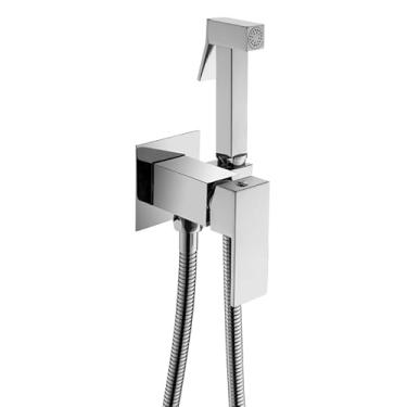 Imagem de ifgswopq Pulverizador de bidê para vaso sanitário kit de ducha de bidê portátil toalete todo cobre quente e frio pistola misturada cinza rosca interna (rosca interna cromada) (rosca externa cromada)