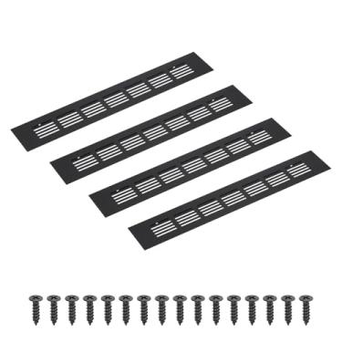Imagem de PATIKIL Grade de ventilação retangular de 30 x 5 cm, 4 peças de cobertura de ventilação de alumínio com parafusos de montagem para guarda-roupa de porta de armário de armário, preto