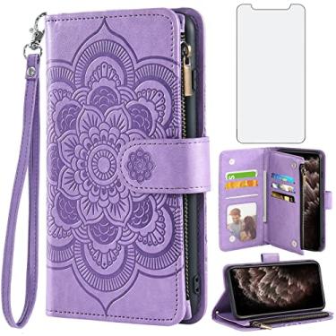 Imagem de Asuwish Capa carteira compatível com iPhone 11 Pro 5.8 e protetor de tela de vidro temperado flor couro flip porta-cartões com suporte para celular iPhone 11pro iPhone11 i XI 11s 11pro feminino roxo