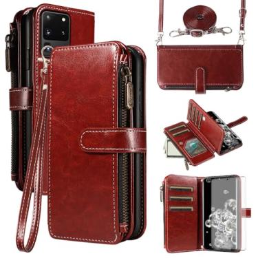 Imagem de Asuwish Capa de celular para Samsung Galaxy S20 Ultra 5G com protetor de tela de vidro temperado e cordão com zíper, porta-cartões, suporte para celular S20ultra 20S S 20 A20 S2O 20ultra G5 marrom