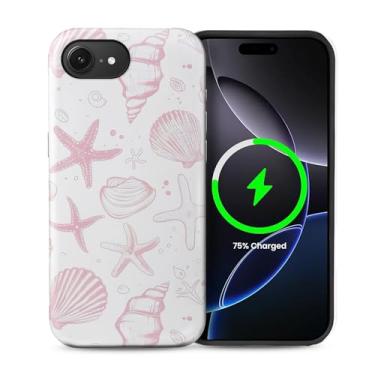 Imagem de ZHEGAILIAN Capa compatível com iPhone 16e, [compatível com MagSafe], capa rígida híbrida de 2 camadas para meninas, meninos, mulheres, homens, capa de telefone com design de conchas rosa claro fofas