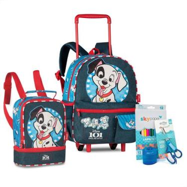 Imagem de Kit Escolar Mini Mochila De Rodinha 101 Dálmatas Lancheira Térmica Dis