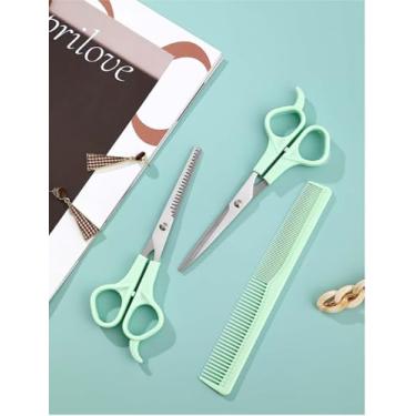 Imagem de Kit de corte de cabelo de 3 peças – tesouras afiadas, tesouras de desbaste e pente de dentes finos para cortes de cabelo de qualidade de salão em casa (dentes de franja, tesouras planas e pente