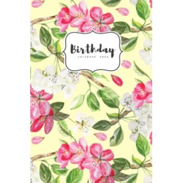 Imagem de Birthday Calendar Book: 4x6 Important Date Notebook Small | Monthly Index Labels | Apple Peach Flower Design Yellow