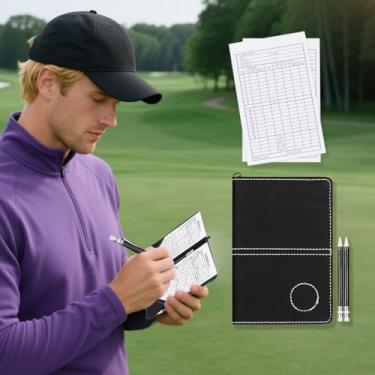 Imagem de Capa de couro para cartão de pontuação de golfe, estatística e rastreamento de pontuação, macio, grosso, impermeável, cartão colorido, homem, menino (preto)