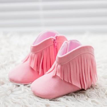 Imagem de Botas para bebês recém-nascidos meninos meninas cowboy borla botas de inverno botas de neve com zíper lateral sola macia botas quentes primeiro andador berço sapatos ao ar livre, A1/Rosa, 12-18 Months