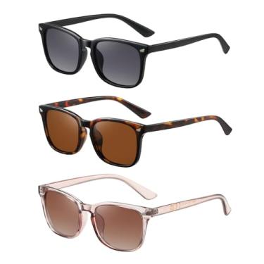 Imagem de (Pacote com 3) Óculos de sol para mulheres e homens, lentes polarizadas com proteção UV400, óculos de sol modernos e estilosos, Marrom transparente + preto + tartaruga