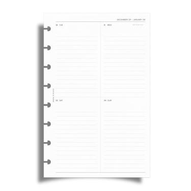 Imagem de Cloth & Paper Inserções de agenda semanal datadas de 2026 – início de segunda-feira | Tamanho de meia carta 14 x 21 cm | 8 perfuradores de disco, layout semanal vertical, 214 páginas datadas | Recarga