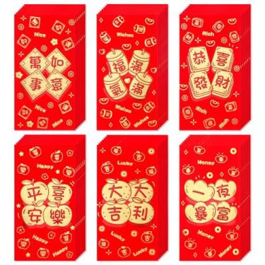 Imagem de 42 envelopes vermelhos chineses para dinheiro, 16,65 x 3,54 polegadas grande Hong Bao Paper Lai See 6 Designs Bolso para dinheiro da sorte Saco de pacotes vermelhos chineses para presente Ano Lunar