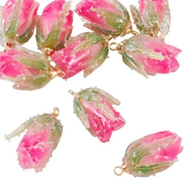 Imagem de Craftdady 10 peças de pulseira de botão de flor rosa profundo chaveiro pingentes de acrílico flor rosa pingente floral enfeite para artesanato faça você mesmo, colar, brinco, fabricação de joias, 20