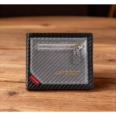 Imagem de Carteira masculina portátil texturizada com bolso frontal com design de bloqueio de cor, carteira de fibra de carbono de grande capacidade com 2 bolsos com zíper, 2 compartimentos para dinheiro para