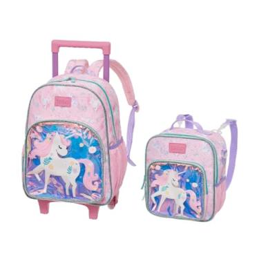 Imagem de Kit Mochila Rodinhas Com Alças Lancheira Térmica Tip Top Primavera Mágica Pacific