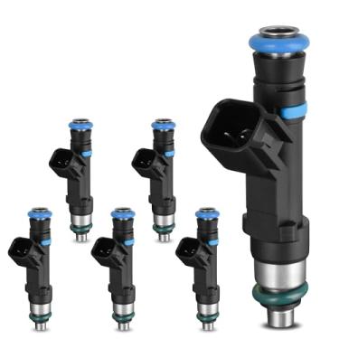 Imagem de HYR 0280158020 Conjunto de 6 injetores de combustível com 4 furos para Jeep Dodge Ram Mitsubishi 3.7L V6 04-12 Liberty 06-10 Commander 05-10 Grand Cherokee 04-12 Ram 1500 04-11 Dakota 04-09 Durango