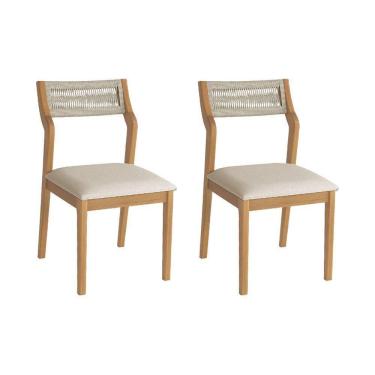 Imagem de Conjunto 2 Cadeiras De Jantar Lagum Conforto Estofada Jequitibá Natural Linho Bege E Corda Náutica