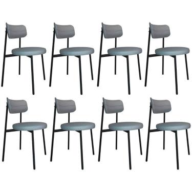 Imagem de Cadeira De Jantar Estofada Kit 8 Nyka M25 Linho Cinza Cl - Mpozenato