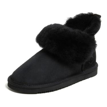 Imagem de Dearfoams Fireside Perth Pantufa Feminina Genuína Shearling Dobrável, Preto, 8