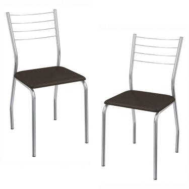 Imagem de Kit 2 Cadeiras Cromada Sala Jantar 2C140CR Corino Kappesberg Marrom