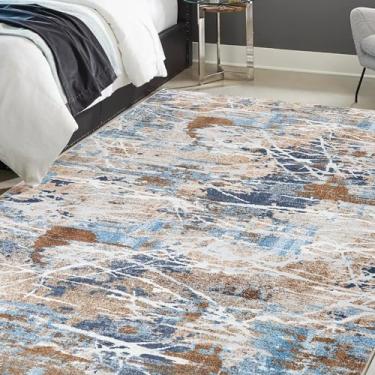 Imagem de Mcadore Tapete abstrato moderno, tapetes laváveis 15 x 23 cm para sala de estar, quarto, escritório, sala de jantar, tapete de decoração interna, tapete macio e fino para crianças (azul/marrom/multi)