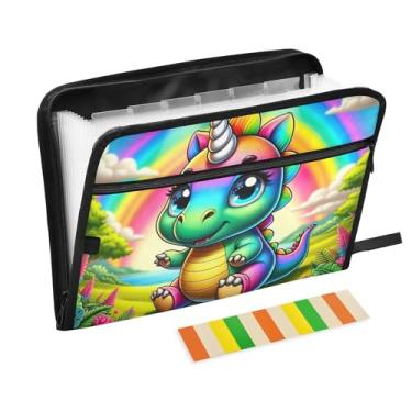 Imagem de Pasta de arquivo expansível de dinossauro, arco-íris, 13 bolsos, acordeão, organizador de documentos para tamanho carta e tamanho A4 para material de escritório escolar