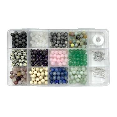 Imagem de PUNAOSHI 480 peças de contas de pedra natural de 6 mm com furos de contas de 1 mm de diâmetro, kit faça você mesmo criar pulseiras, colares e brincos de amizade, para joias (6 mm, 12 cores, 01