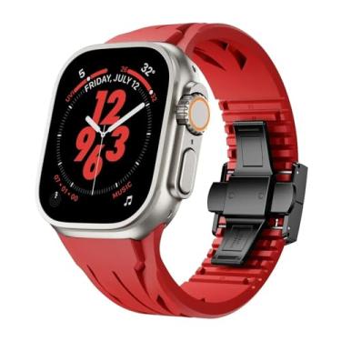 Imagem de BCMCBV Pulseira premium recortada para Apple Watch S10 de 46 mm, 42 mm, 45 mm, 44 mm e 42 mm para Iwatch Ultra 2 1 de 49 mm séries 10/9/8/7/Se/6/5/4 (R-B,42 44 45 49 mm)
