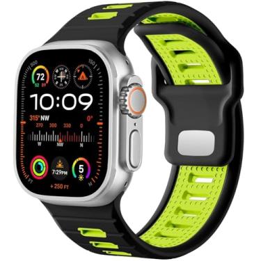 Imagem de AXPTI Pulseira masculina de relógio esportivo, para Apple Watch Ultra 2/Ultra, 49 mm, 45 mm, 44 mm e 42 mm, pulseira de substituição de silicone compatível com IWatch Series SE 9 8 7 (Q)