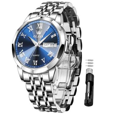 Imagem de OLEVS Relógio masculino à prova d'água com data e dia, analógico, quartzo, casual, número, clássico, luxuoso, escalas luminosas, 41 mm, rosto grande, fácil leitura, Reloj para Hombre, Relógio Bule