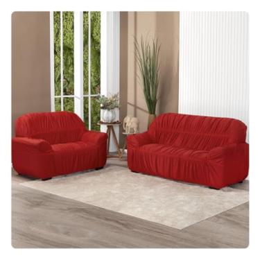 Imagem de Kit Capa de Sofá Elástica para 2 e 3 Lugares – Ajustável | Ideal para Decorar e Proteger sua Sala (VERMELHO)