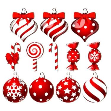 Imagem de Decoração de doces de pirulito de árvore de Natal, enfeites de pirulito de Natal | 12X enfeites de bola de árvore de Natal em acrílico,Enfeites de bola de Natal para árvore de jardim