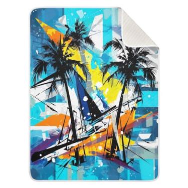 Imagem de Blueangle Cobertores de bebê com palmeiras tropicais para berço, soneca, 76 x 101 cm, aconchegante, macio, receptor, unissex para meninos, meninas, crianças, bebês (207)