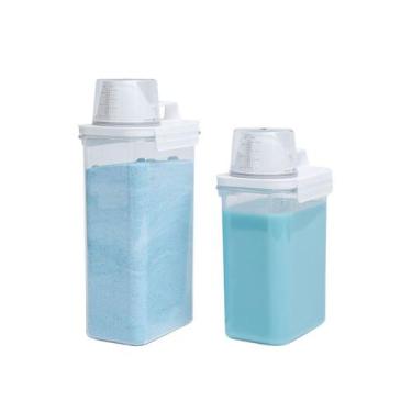 Imagem de Kit de 2 porta sabão em pó com copo dosador e travas - Oikos, U, BRANC