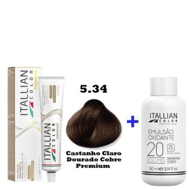 Imagem de Kit Coloração Itallian Premium 60g Castanho Claro Dourado Cobre 5.34 +