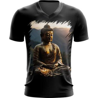 Imagem de Camiseta Gola V Estátua de Buda Iluminado Religião 22 - Kasubeck Store