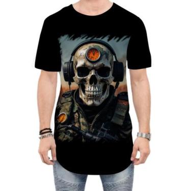 Imagem de Camiseta Longline Caveira Militar Logo Guerra 4 - Kasubeck Store®, P