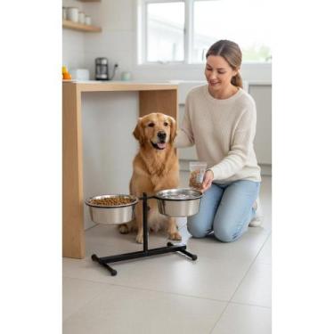 Imagem de Comedouro Duplo Cães Grande Regulável Alto Alumínio - Congratulations 