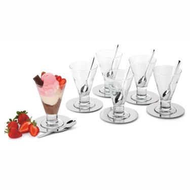 Imagem de Conjunto de Taças para Sorvete Forma Gelato em Vidro e Inox 13,7 cm - 18 Peças
