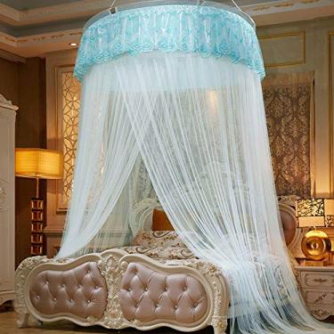 Imagem de Grande rede de mosquito rendado cama dossel fácil instalação cama quarto cama decoração verão, azul