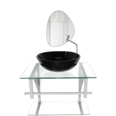 Imagem de Conjunto Gabinete Vidro Banheiro 60cm Com Espelho Orgânico Moderno - C