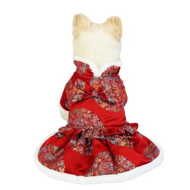 Imagem de SEIS Vestido de Ano Novo com Laço para Cachorro Cheongsam Roupa de Inverno Saia para Animais de Estimação Fantasia da Dinastia Tang Casaco de Natal Roupas para Teddy Bichon Cães Pequenos e Médios
