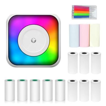 Imagem de Daconovo Mini impressora térmica multifuncional portátil fabricante de adesivos com luz RGB Suporte para impressão sem tinta de foto instantânea Conexão BT para smartphone com 9 rolos de papel térmico