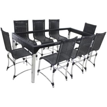 Imagem de 8 Cadeiras E Mesa Jantar Haiti Alumínio Cozinha Edícula Preto