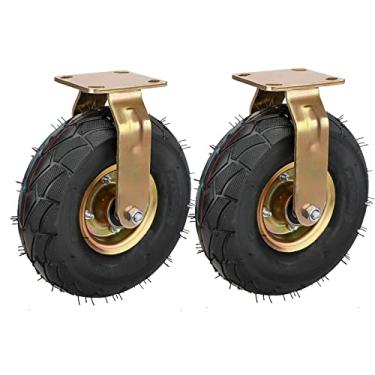 Imagem de 2 peças de rodas giratórias de borracha resistentes, pneus resistentes preenchidos a ar de 20 cm e 25,4 cm, com placa superior giratória 7,5 x 11,4 cm, para carrinho de mão/carrinho de ferramentas