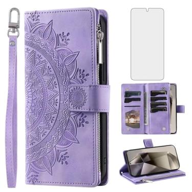 Imagem de Capa de telefone para Samsung Galaxy S24 Ultra 5G Capa carteira com protetor de tela de vidro temperado e alça de pulso Mandala flor flip zíper suporte para cartão celular S24Ultra 24S S 24 24Ultra