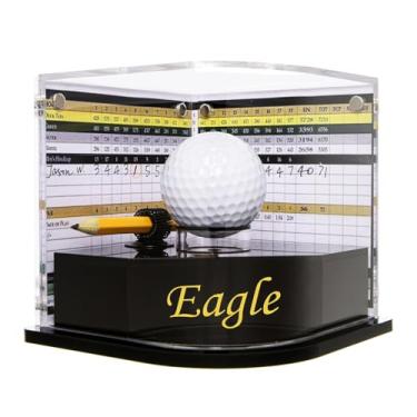 Imagem de HYYPME Caixa de exibição de bola de golfe para bola de golfe Birdie com moldura de exibição de cartão de pontuação completa, presentes de golfe, acessórios para homens e mulheres, estojo de bola de